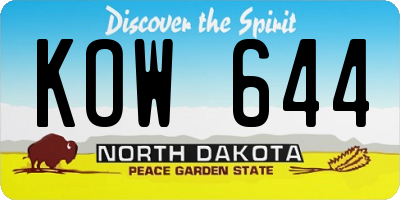 ND license plate KOW644