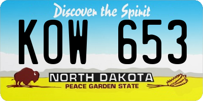 ND license plate KOW653