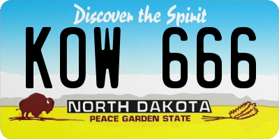 ND license plate KOW666