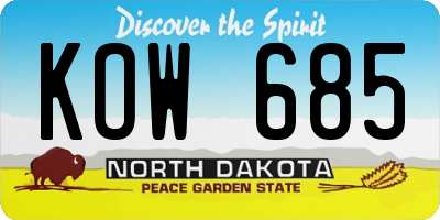 ND license plate KOW685