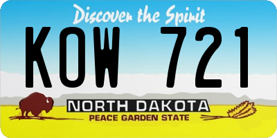 ND license plate KOW721