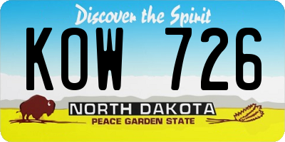 ND license plate KOW726