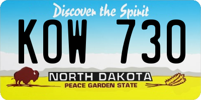 ND license plate KOW730