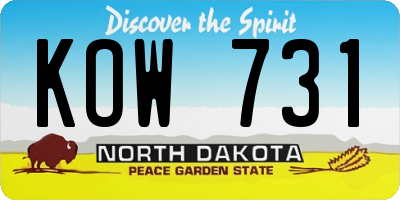 ND license plate KOW731