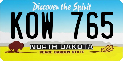 ND license plate KOW765