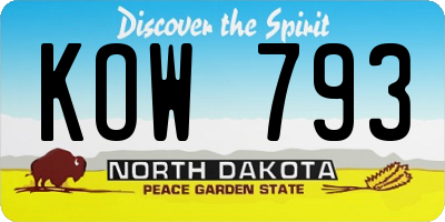 ND license plate KOW793