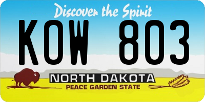 ND license plate KOW803