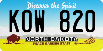 ND license plate KOW820