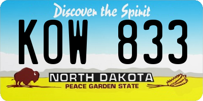 ND license plate KOW833