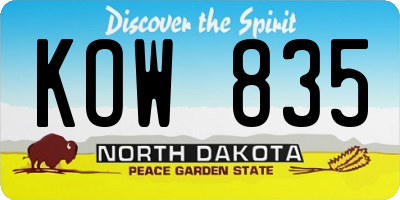 ND license plate KOW835