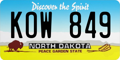 ND license plate KOW849