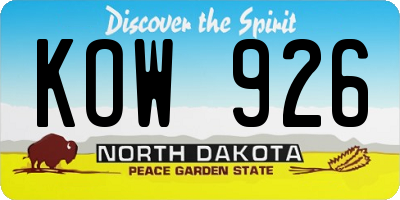 ND license plate KOW926