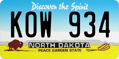 ND license plate KOW934