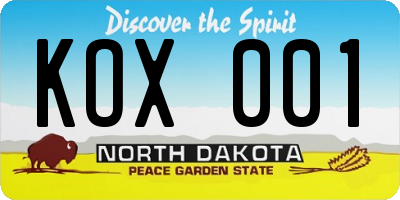 ND license plate KOX001