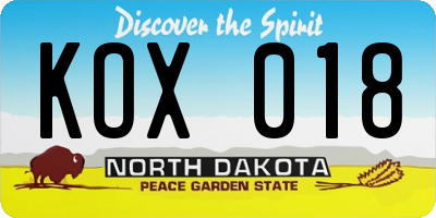 ND license plate KOX018