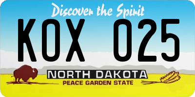 ND license plate KOX025