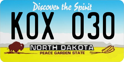 ND license plate KOX030