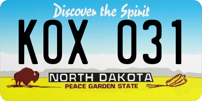 ND license plate KOX031