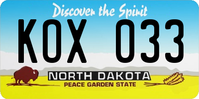 ND license plate KOX033