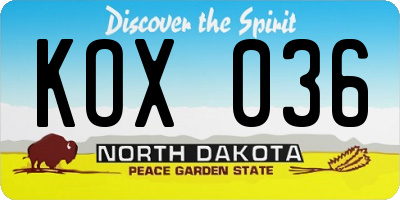 ND license plate KOX036