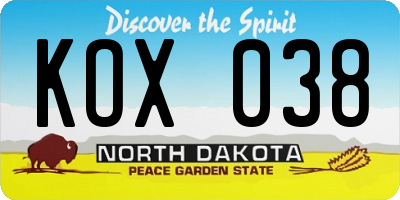 ND license plate KOX038