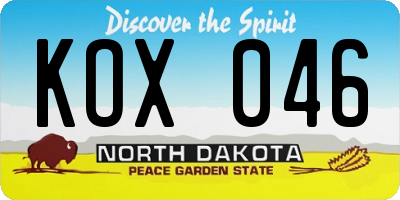 ND license plate KOX046