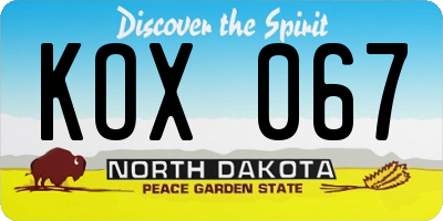 ND license plate KOX067