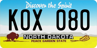 ND license plate KOX080