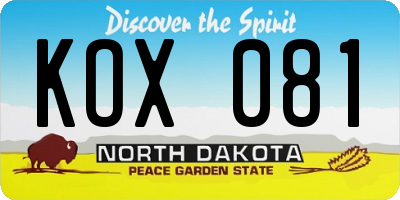 ND license plate KOX081