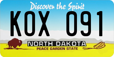 ND license plate KOX091