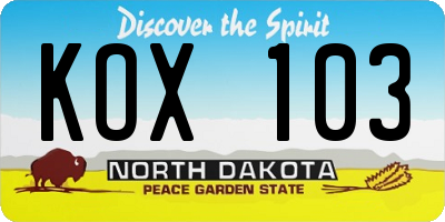 ND license plate KOX103