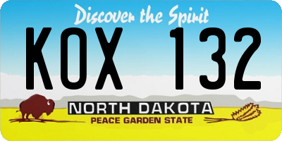 ND license plate KOX132