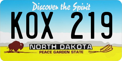 ND license plate KOX219