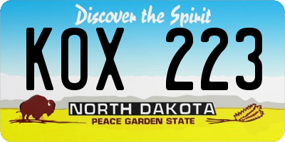 ND license plate KOX223