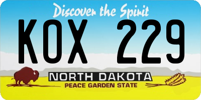 ND license plate KOX229