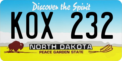ND license plate KOX232