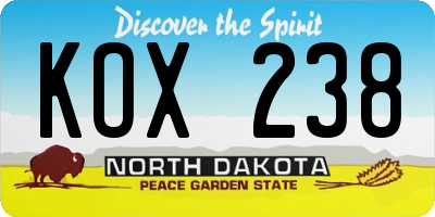 ND license plate KOX238