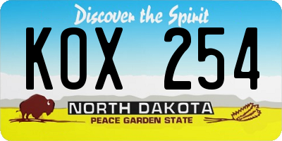 ND license plate KOX254