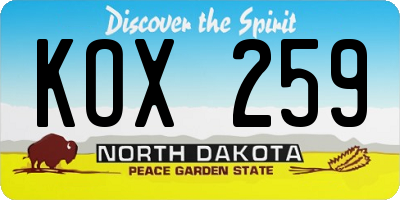 ND license plate KOX259