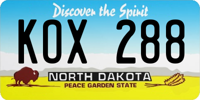 ND license plate KOX288