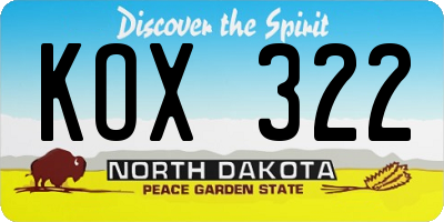 ND license plate KOX322