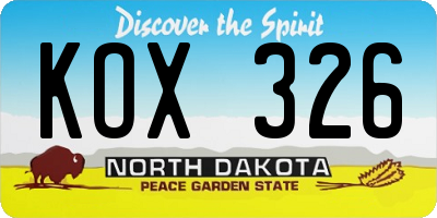ND license plate KOX326