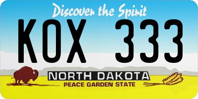 ND license plate KOX333