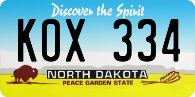 ND license plate KOX334