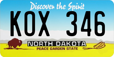 ND license plate KOX346