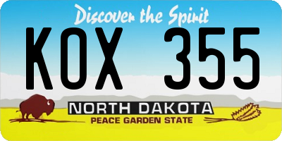 ND license plate KOX355