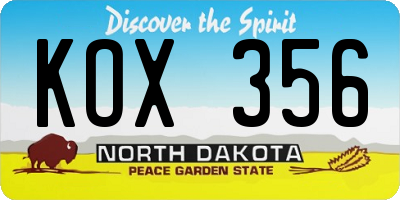 ND license plate KOX356