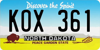 ND license plate KOX361