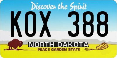ND license plate KOX388