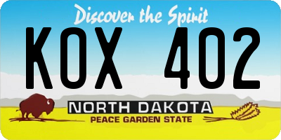 ND license plate KOX402
